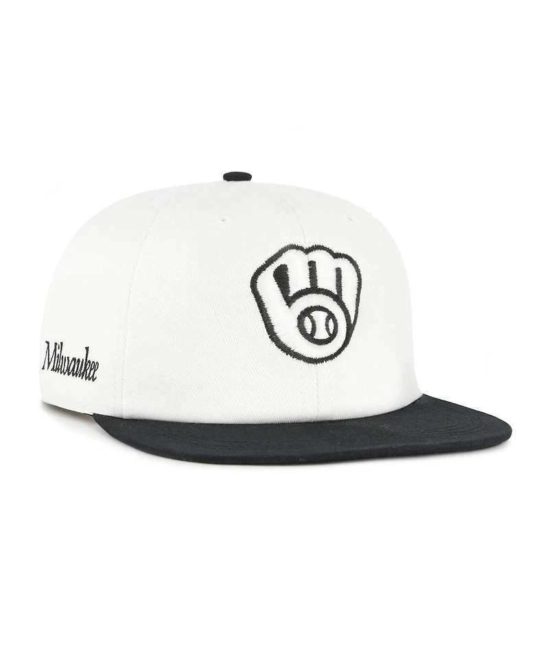 '47 Brand Men's White/Black Milwaukee Brewers Foundation Captain Snapback Hat