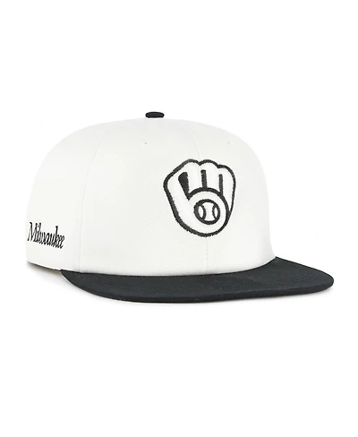 '47 Brand Men's White/Black Milwaukee Brewers Foundation Captain Snapback Hat