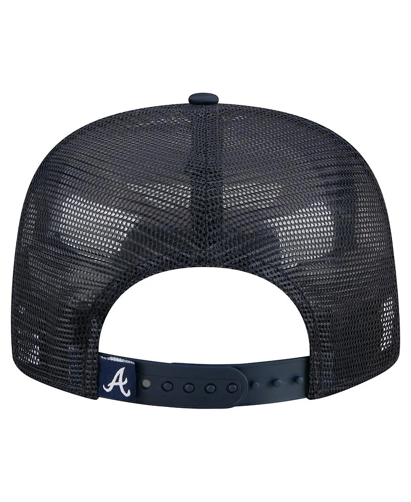 New Era Men's Navy Atlanta Braves Retro Satin Script Golfer Adjustable Hat