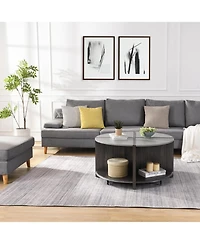 Streamdale 4 Piece of Industrial Round Coffee Table,Sturdy and Easy Assembly, 2-Tier with Storage for Living Room, Garden