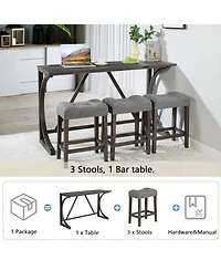 Streamdale 4-Piece Bar Table Set with Power Outlet and Padded Stools