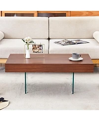 Streamdale Walnut Mdf Coffee Table with Glass Legs (39.3"x21.6")