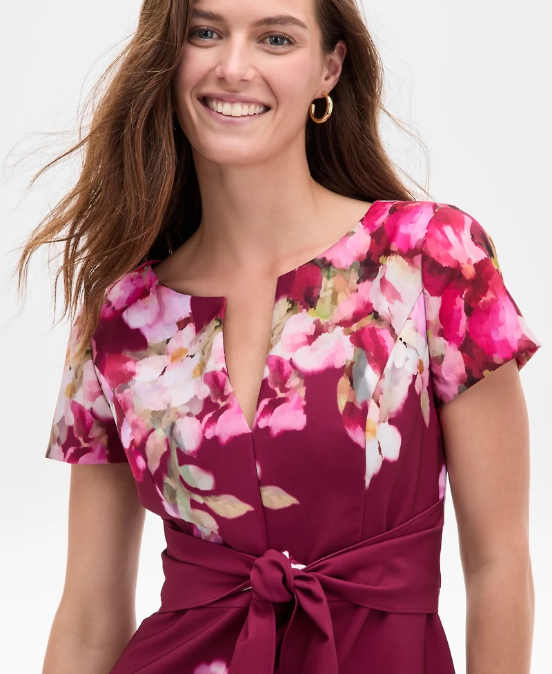 Adrianna Papell Women's Floral-Print Tie-Front Sheath Dress