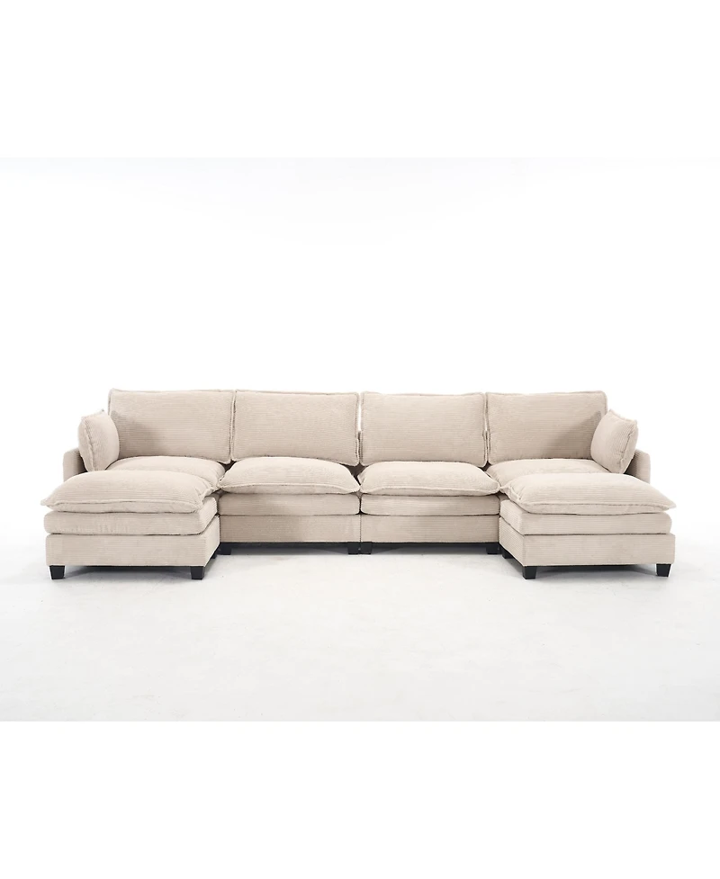 Oversized Velvet Modular Sofa U-Shape Couch with Ottomans & Pillows