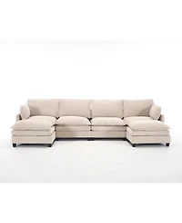 Oversized Velvet Modular Sofa U-Shape Couch with Ottomans & Pillows
