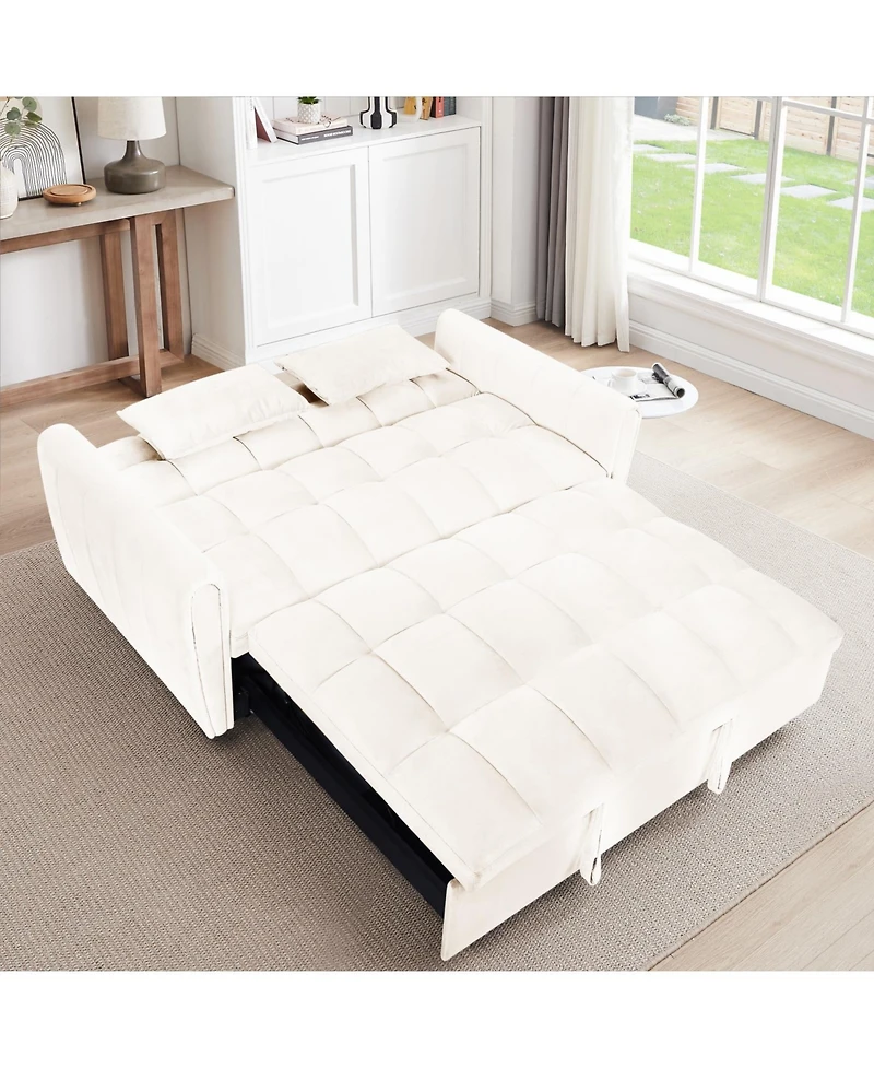 Streamdale 3-in-1 Modern Velvet Sofa Bed with Adjustable Back, Storage, and Pillow (Beige)