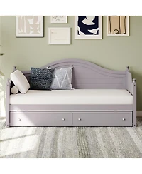 Streamdale Twin Size Wood Daybed with 2 Storage Drawers, Wooden Sofa Bed with Handrail for Living Room Bedroom, Light Grey