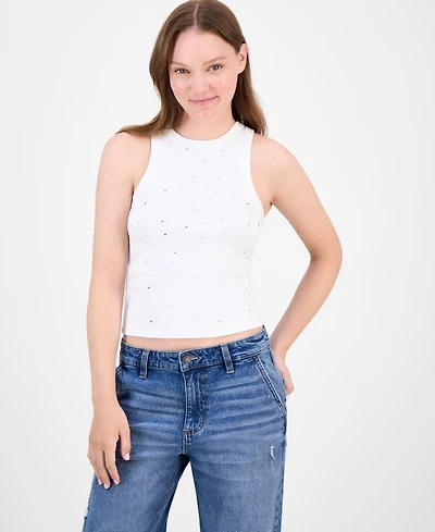 Rebel + Leigh Juniors' Rhinestone Crewneck Tank Top