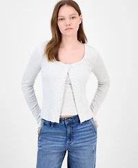 Just Polly Juniors' Cotton Rib-Knit Striped Tank & Cardigan Set