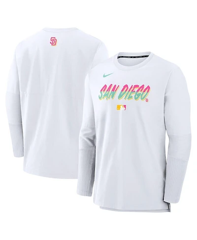 Nike Men's White San Diego Padres Authentic Collection City Connect Lightweight Player Tri-Blend Performance Long Sleeve T-Shirt