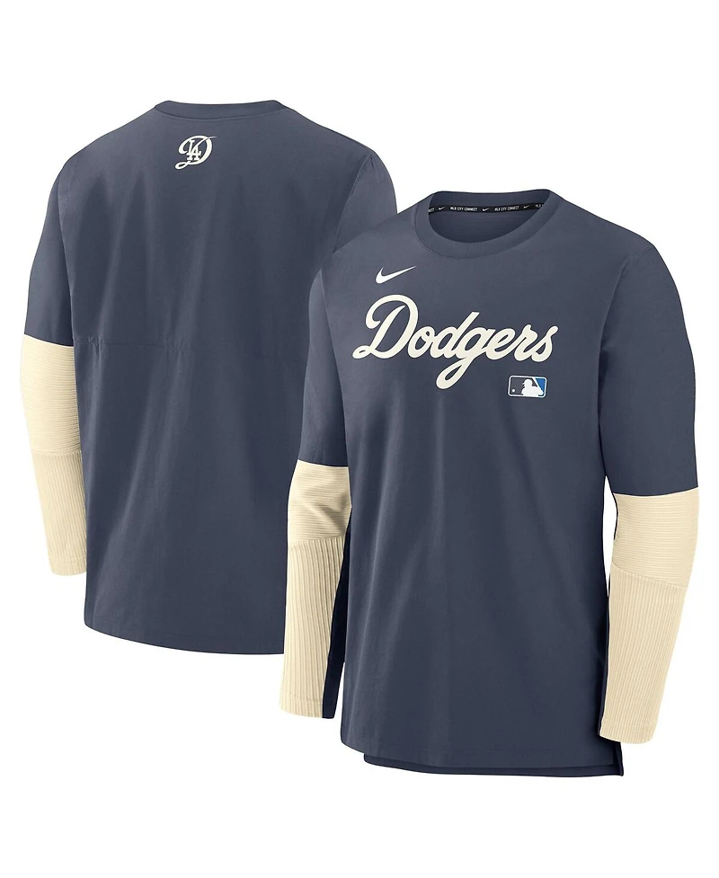 Nike Men's Navy Los Angeles Dodgers Authentic Collection City Connect Lightweight Player Tri-Blend Performance Long Sleeve T-Shirt