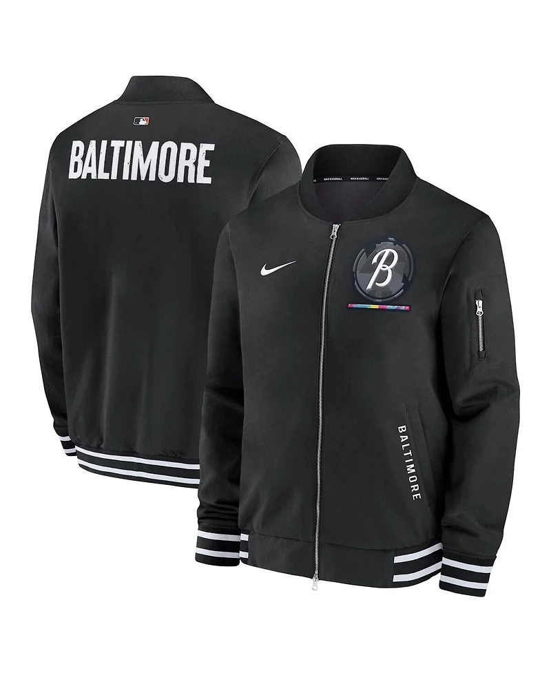 Nike Men's Black Baltimore Orioles Authentic Collection City Connect Full-Zip Bomber Jacket