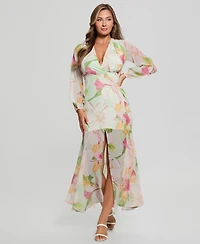 Guess Women'e Talia Tropical-Print Front-Slit Maxi Dress