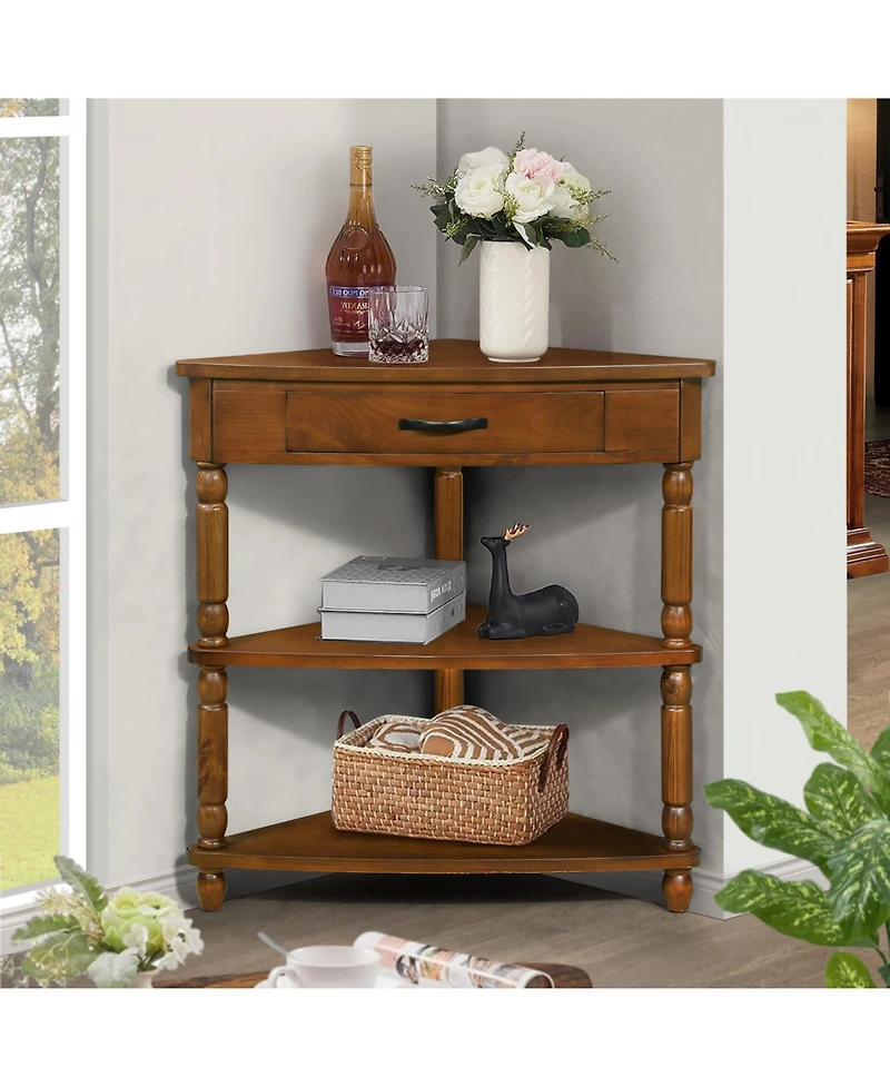 Streamdale 3-tier Wood Corner Table, Brown