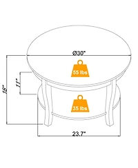 Classic Round Coffee Table with Open Shelf, 30"x30"x18", for Small Spaces