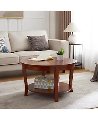 Classic Round Coffee Table with Open Shelf, 30"x30"x18", for Small Spaces