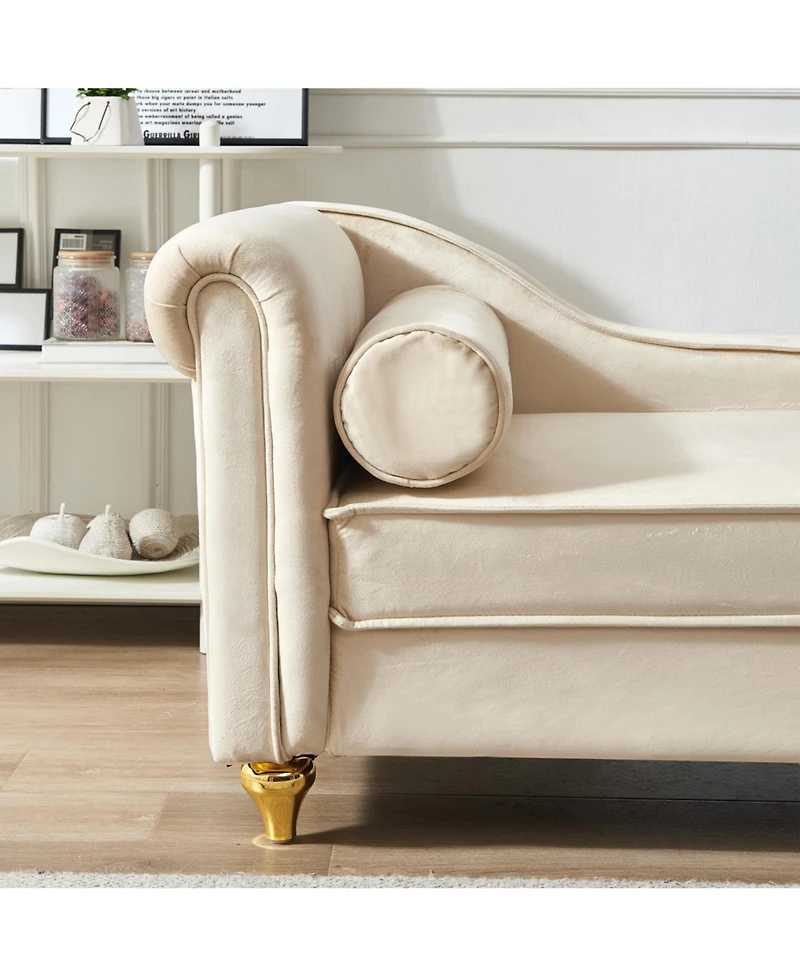 Streamdale Modern Upholstery Chaise Lounge Chair With Storage Velvet (Beige)