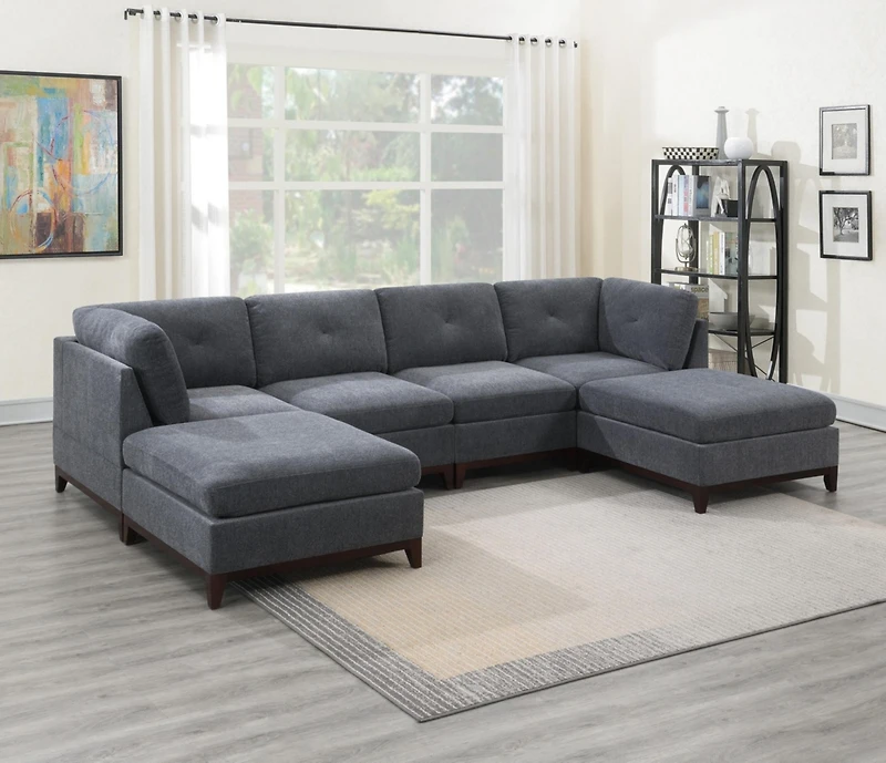 Streamdale Piece Ash Grey Chenille Fabric Modular Sectional with Ottomans