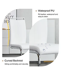 Snow Mountain White Sintered Stone Dining Set - 4 Pu Chairs