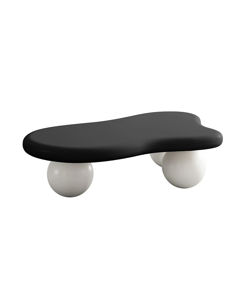 Streamdale 40 Inch Cloud Shaped Coffee Table with 3 Ball Legs for Living Room, Black Top White Legs