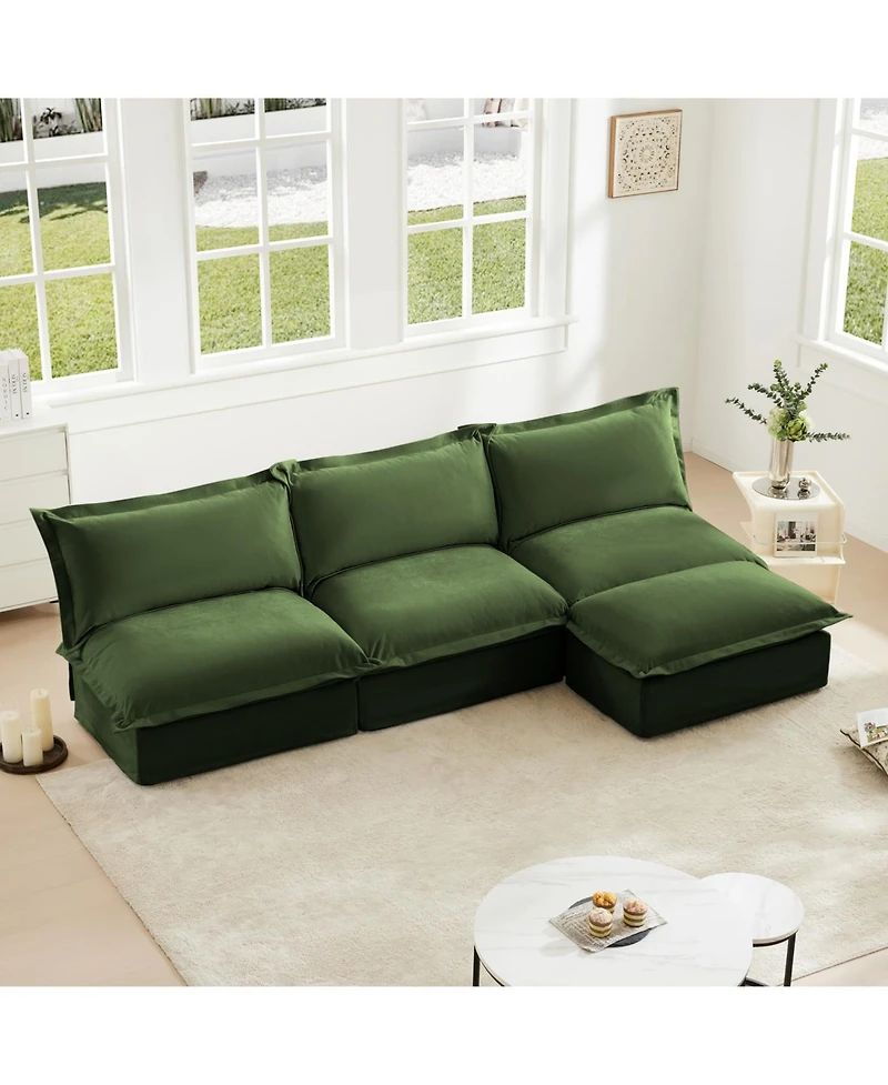 Modern Modular Sectional with Ottoman, Armless, Reversible, Chenille Fabric