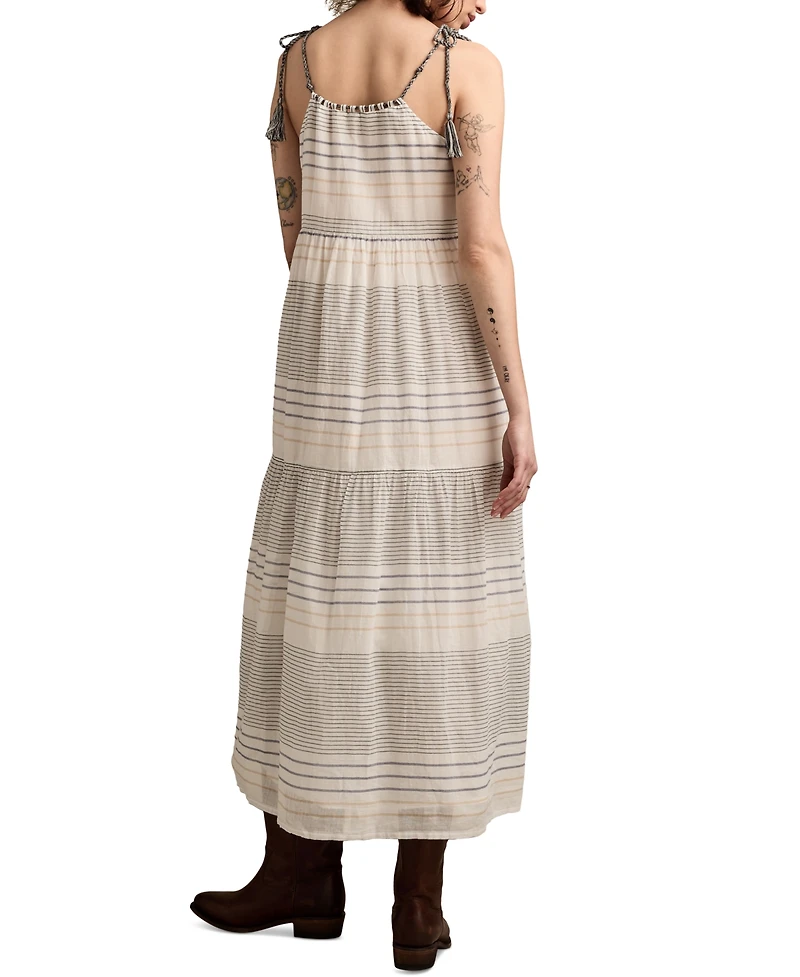 Lucky Brand Women's Striped Cotton Tiered Maxi Dress