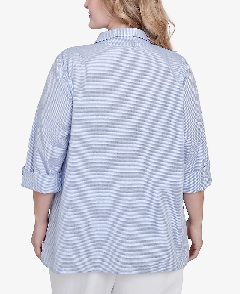 Alfred Dunner Plus Classic Striped Woven Butterfly Button Down Top