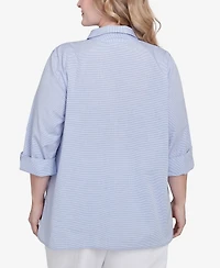 Alfred Dunner Plus Classic Striped Woven Butterfly Button Down Top