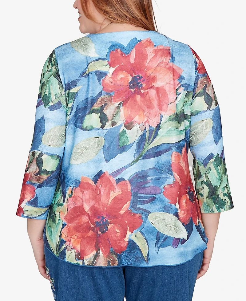 Alfred Dunner Plus El Paso Dramatic V-Neck Floral Top