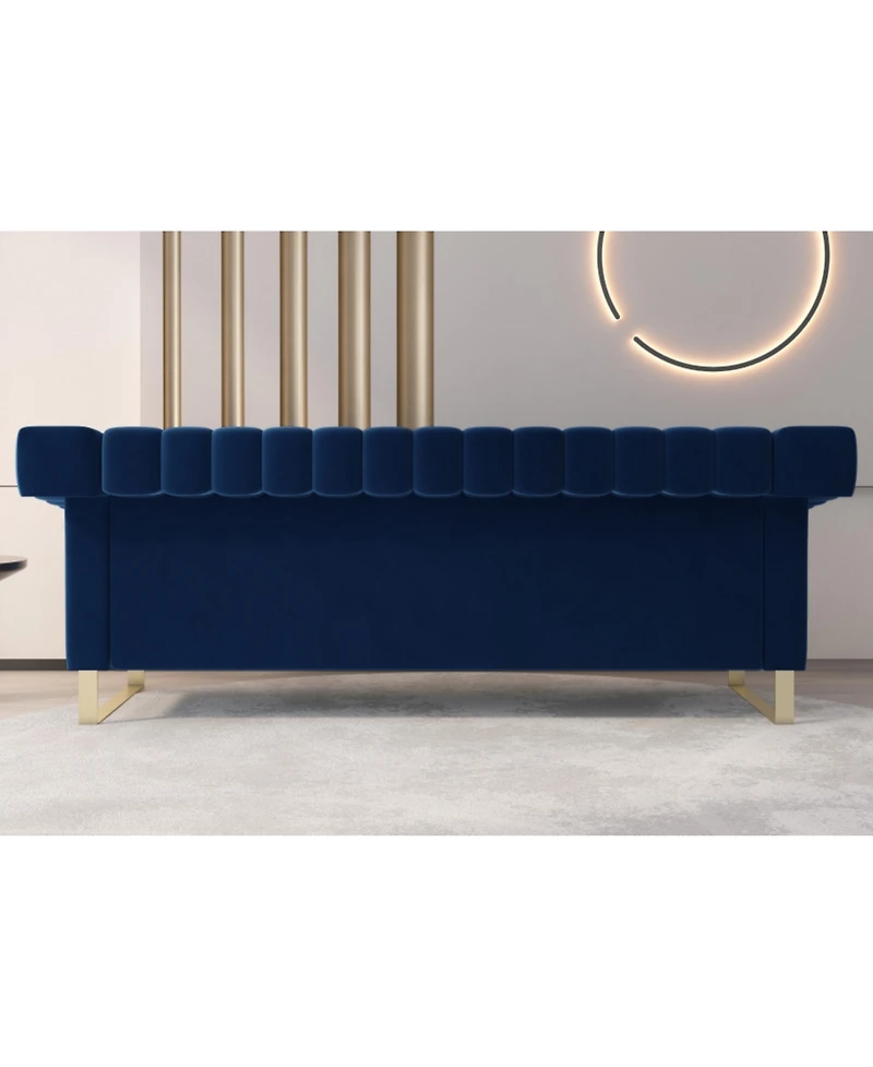 Streamdale Luxurious Blue Velvet Sofa with Stainless Steel Metal Legs and Comfortable Seating
