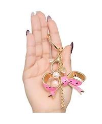 Juicy Couture Bow Charm Keychain – Stylish Gold & Pink Bling Accessory