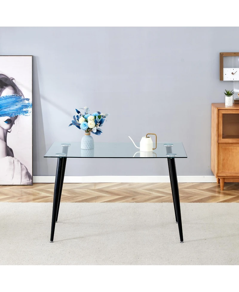 Streamdale Furniture Sleek Glass Dining Table for 4 with Durable Metal and Wood Legs