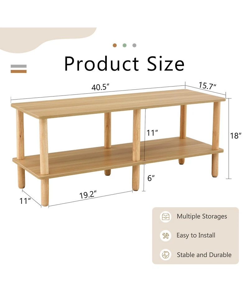 Streamdale 2-Tier Tv Stand with Storage Shelf and Rubberwood Legs