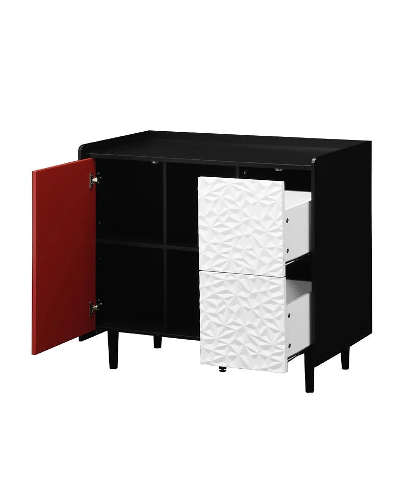 Streamdale Red Accent Sideboard with Drawer and Open Shelves