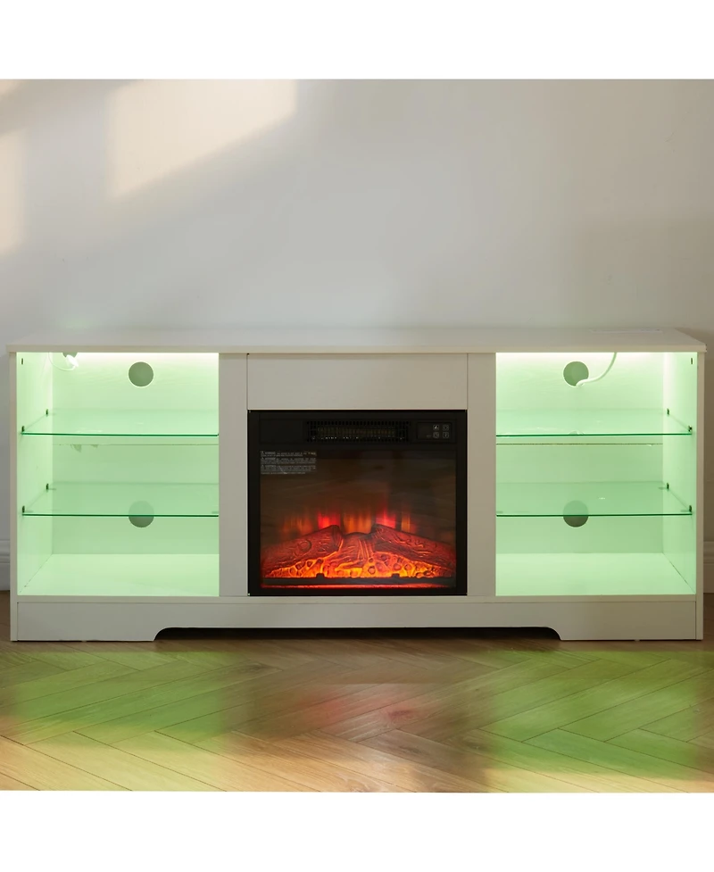 Streamdale Electric Fireplace Tv Stand with Glass Shelves, 58