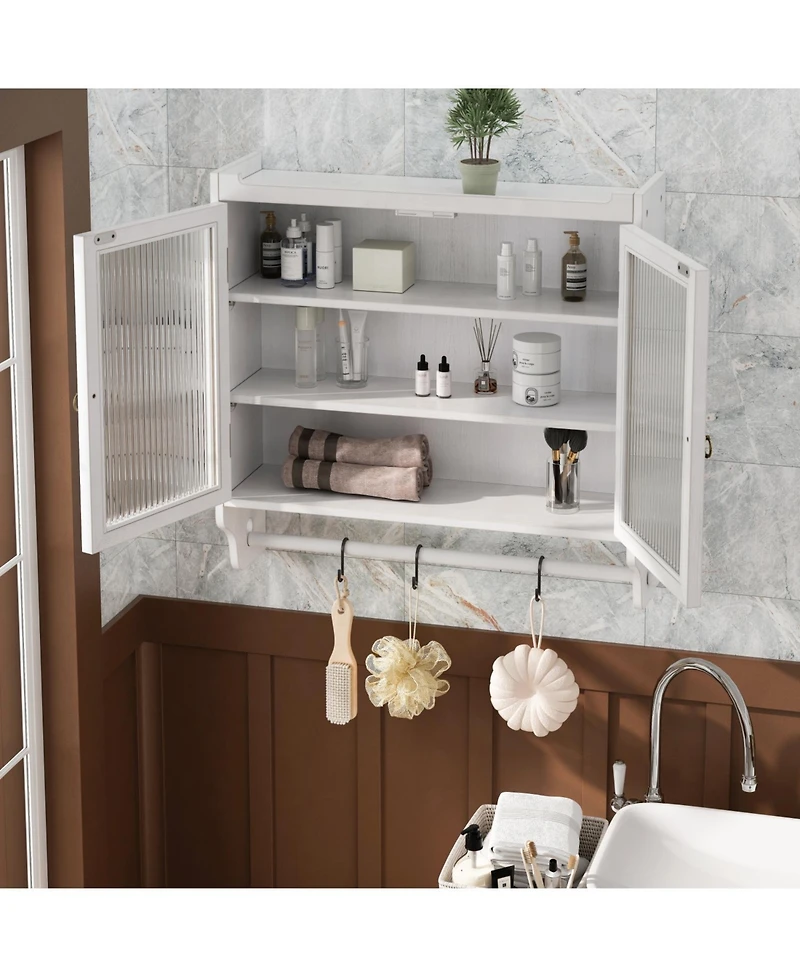 Streamdale 24.8" Glass Door Cabinet with 3-Tier Storage & Towel Rack