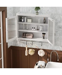 Streamdale 24.8" Glass Door Cabinet with 3-Tier Storage & Towel Rack