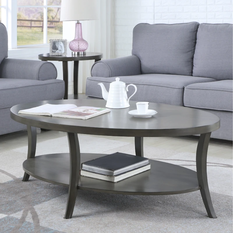 Streamdale Furniture Perth Contemporary Oval Shelf Coffee Table Set, Gray