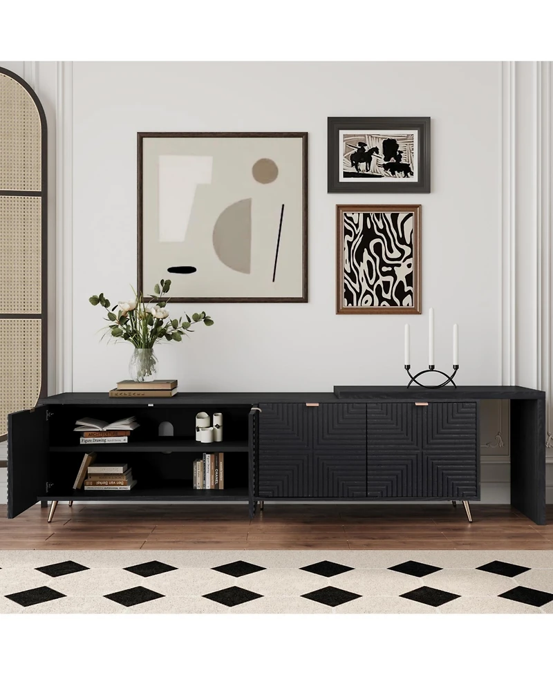 Streamdale Extendable Tv Cabinet with Storage, Adjustable Shelves, Lacquered Wood Veneer
