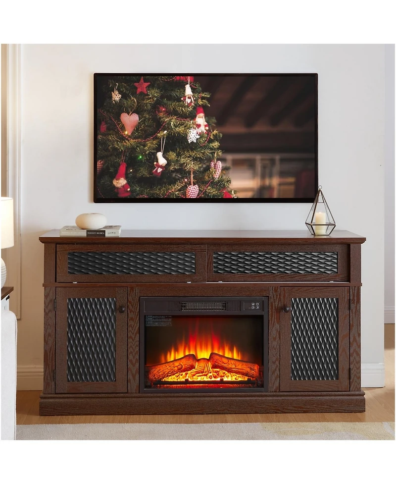 Streamdale Embossed Tv Stand with 23" Fireplace, Sliding Door, and Storage