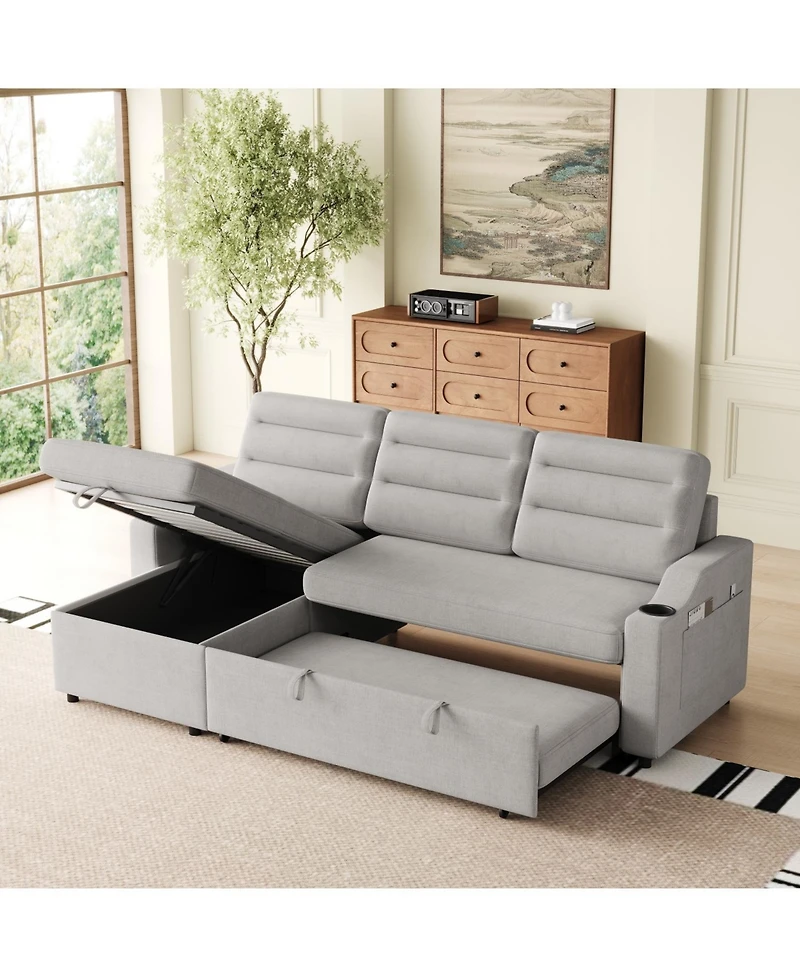 Streamdale 83" Convertible Sofa Bed with Storage, Recliner, and Cup Holder