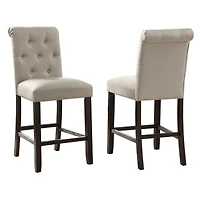 Streamdale Furniture Solid Wood Tufted Asons Counter Height Stool, Set of 2, Tan