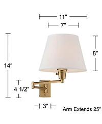 Clement Modern Swing Arm Wall Lamps Set of 2 Warm Gold Plug-In Light Fixture White Linen Hardback Shade for Bedroom Bedside House Reading Living Room