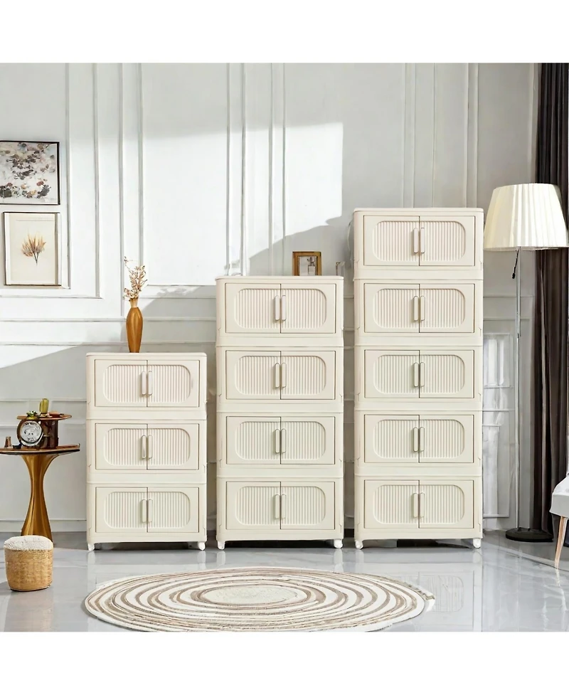 Streamdale 19.69" Cream White Folding Storage Cabinet with Wheels and Magnetic Door