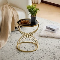 Modern Side Table [Golden Metal Frame+Black MIirror Top]