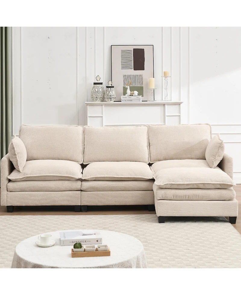 Streamdale Modular Velvet U-Shaped Sofa with Ottoman & Pillows