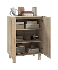 Sideboard Buffet Cabinet, Kitchen Cabinet, Coffee Bar Cabinet with 2 Rattan Doors and Adjustable Shelves, Natural