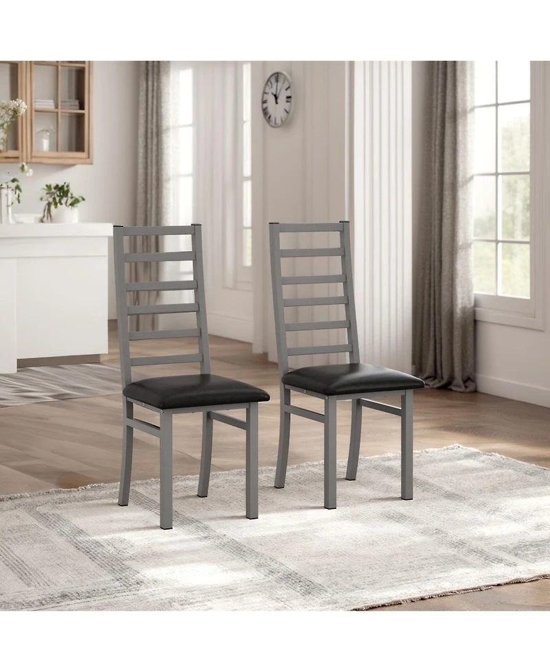 Streamdale Modern Pu Leather Dining Chairs (Set of 2) with Steel Legs in Grey