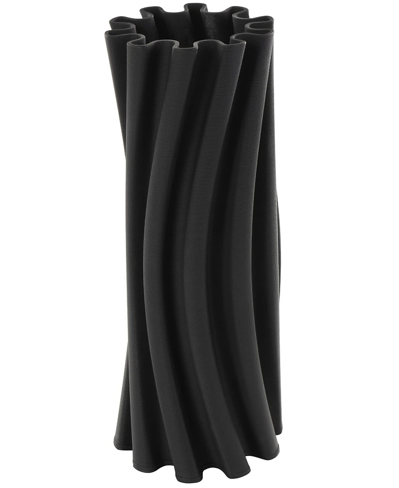 Rosemary Lane Ceramic Abstract Curvy Ribbed Decorative Vase with Floral Shaped Rim, 11"