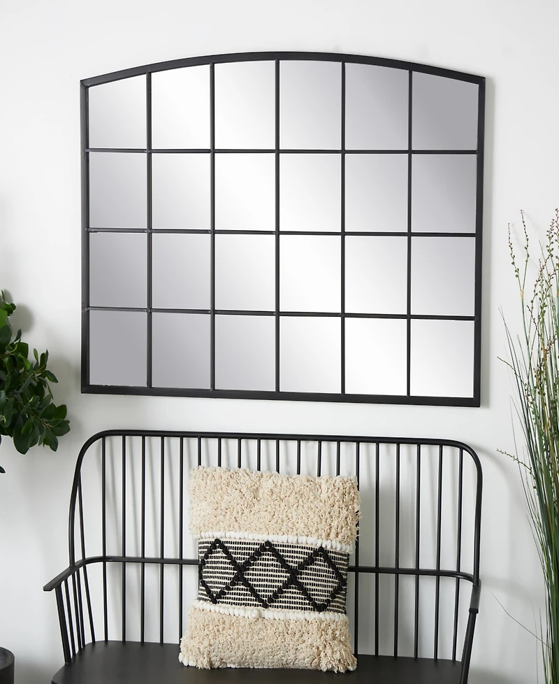 Rosemary Lane 34" Metal Arched Window Pane Inspired Room Wall Mirror with Black Frame